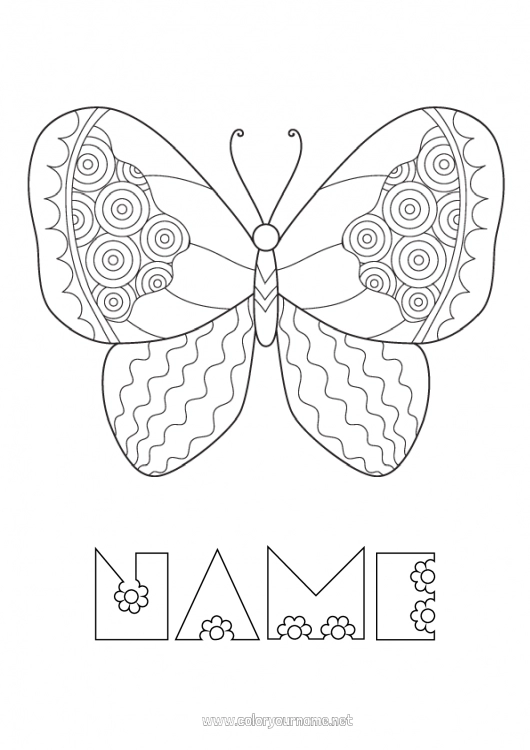 Coloring page to print Butterfly Easy coloring pages Zentangle Insects