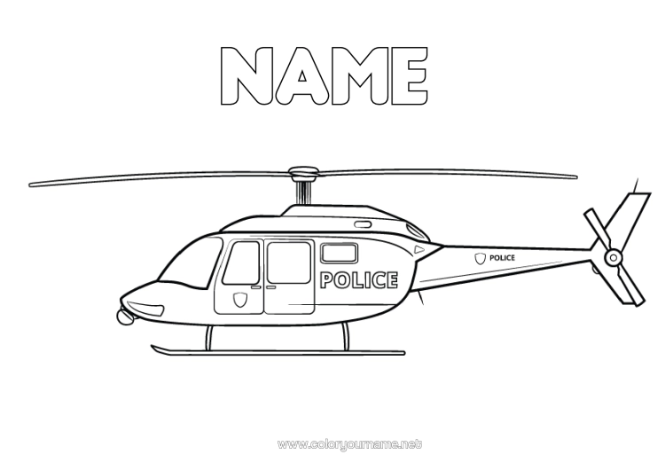 Colouring page to print Vehicles Police Helicopter Police Vehicles Aerial Vehicles Emergency And Rescue Vehicles Police Officer, Constable Security Occupations