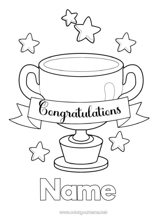 Coloring page to print Sport Cup, trophy, medal Congratulations Competitions and Rewards