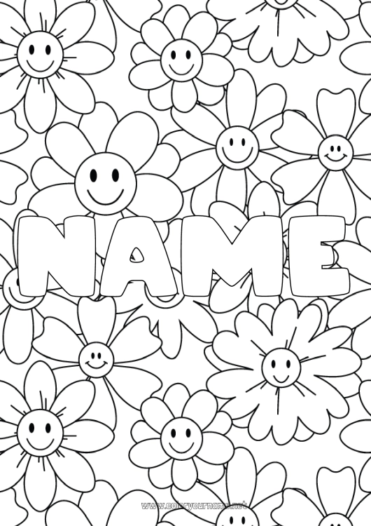 Coloring page to print Flowers Mandala Spring Decorated name Complex coloring pages