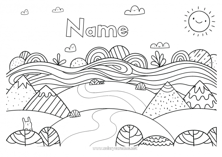 Coloring page to print Spring Sun Doodle Intermediate coloring pages Natural landscape