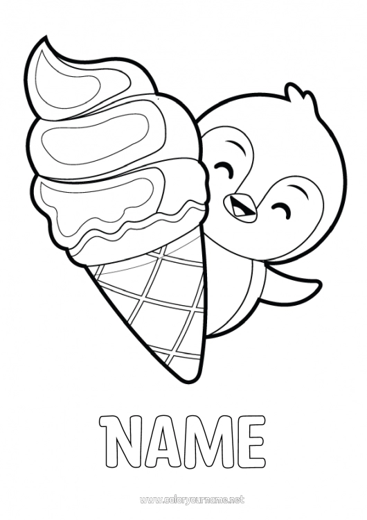 Coloring page to print Penguin Treats Ice cream Flying birds and mammals