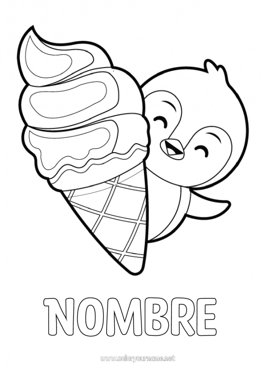 Dibujo para colorear para imprimir Pingüino Golosinas Helado Aves y mamíferos voladores