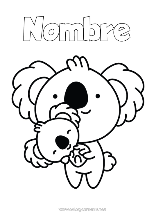 Dibujo para colorear para imprimir Lindo Niño Animales Koala Dibujos fáciles para colorear Otros animales del mundo Adulto