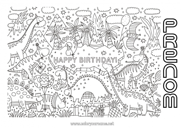 Coloriage à imprimer Anniversaire Dinosaures Coloriages complexes