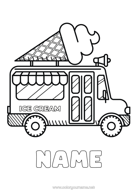 Colouring page to print Summer Lorry Vehicles Treats, Sweets Ice Cream Intermediate Colouring Sheets Trucks And Commercial Vehicles Sales Professions Culinary Professions