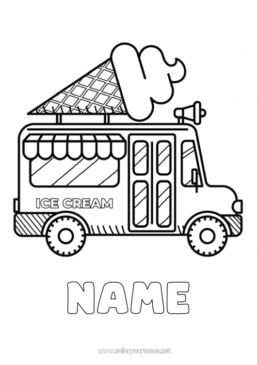 Coloring page to print Summer Truck Vehicles Treats Ice cream Intermediate coloring pages Trucks and utility vehicles Sales Careers Culinary Professions