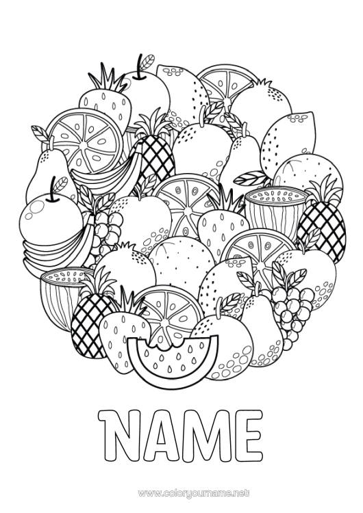 Colouring page to print Mandala Food Pineapple Fruit Complex Colouring Pages Strawberry Watermelon Banana