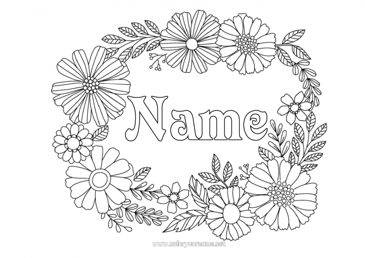 Coloring page to print Flowers Spring Decorated name Intermediate coloring pages