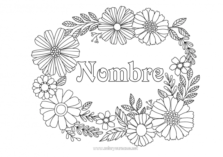 Dibujo para colorear para imprimir Flores Primavera Nombre decorado Dibujos intermedios para colorear