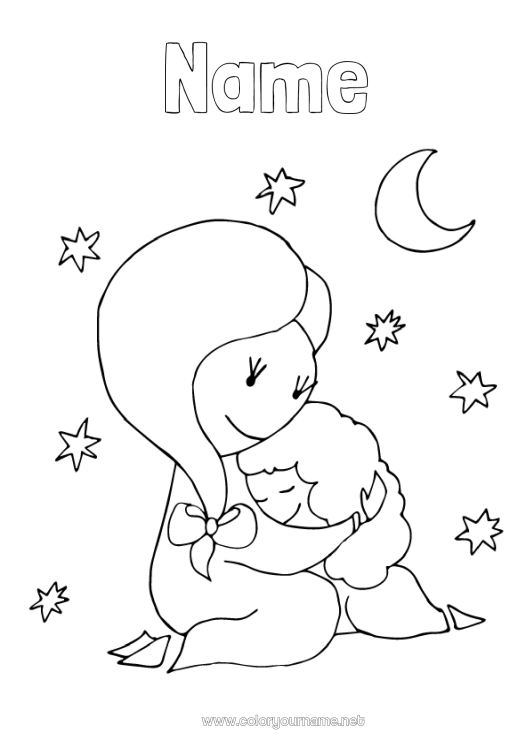 Coloring page to print Cute Mum Grandma Happy feast day ! I love you Child Nanny Doodle Intermediate coloring pages Adult