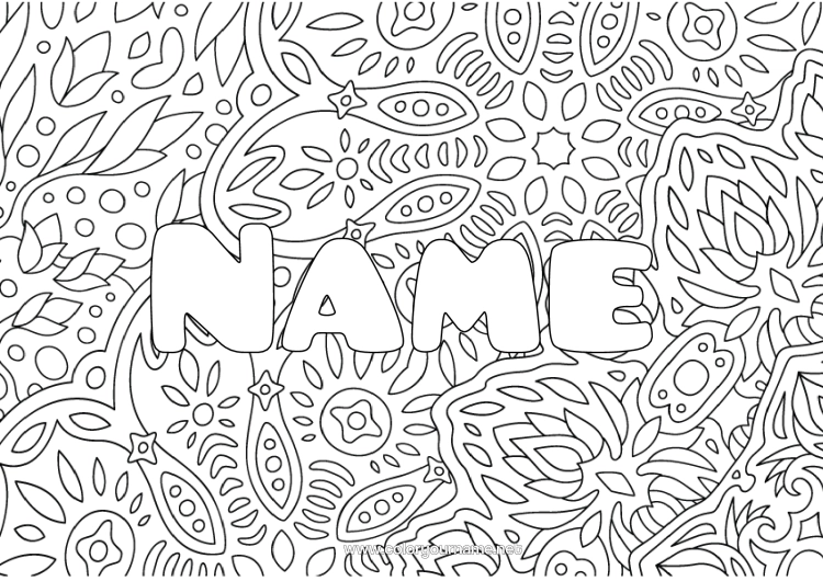 Colouring page to print Summer Sea Fish Decorated Name Complex Colouring Pages Marine Or Aquatic Animals Decorative Background