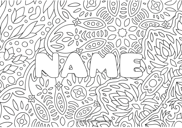 Coloring page to print Summer Sea Fish Decorated name Complex coloring pages Marine or aquatic animals