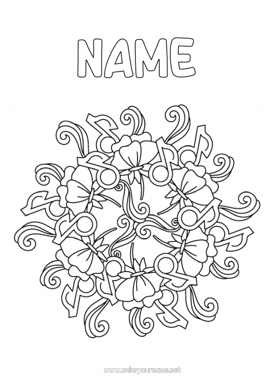 Coloring page to print Mandala Music Intermediate coloring pages World Music Day