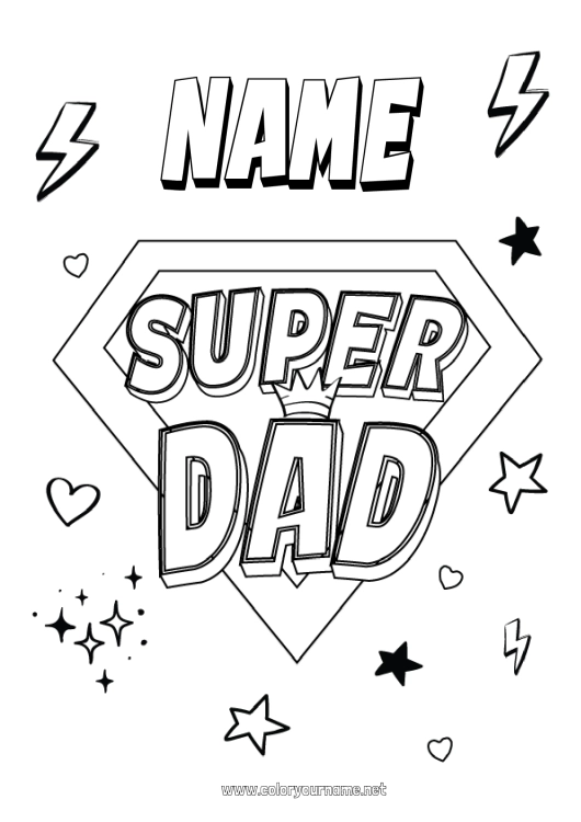 Coloring page to print Dad Hero Easy coloring pages Super badge