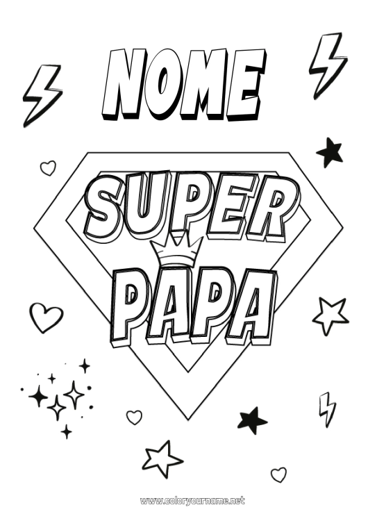 Pagina da colorare da stampare Papà Eroe Disegni da colorare facili Badge super