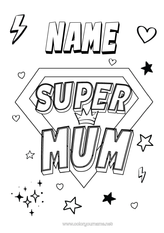 Colouring page to print Mum Hero Easy Colouring Pages Super Badge
