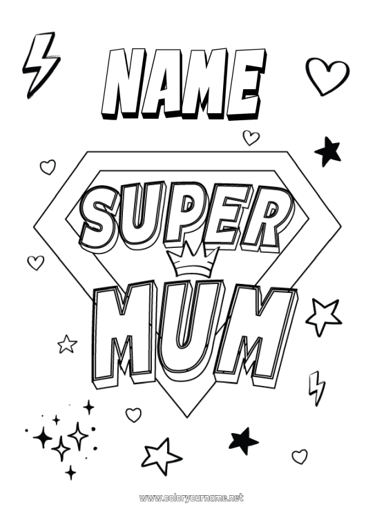 Coloring page to print Mum Hero Easy coloring pages Super badge