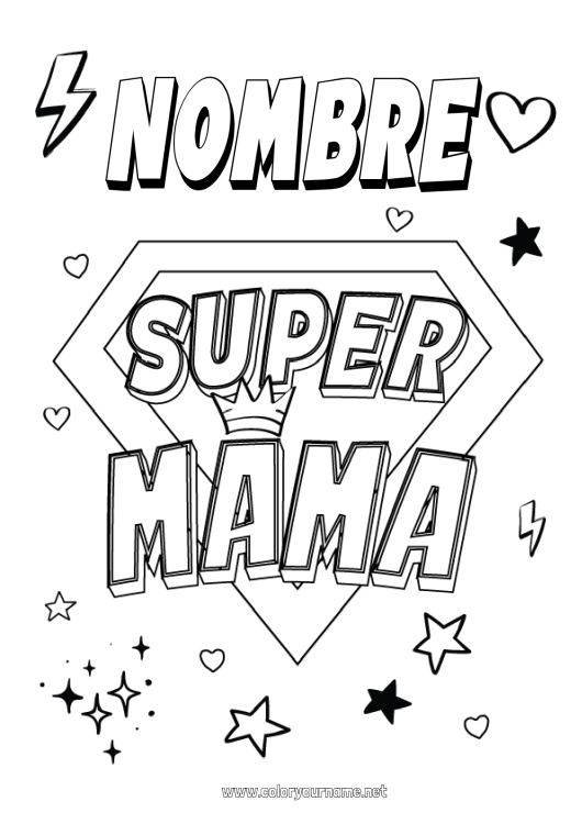 Dibujo para colorear para imprimir Mamá Héroe Dibujos fáciles para colorear Insignia Super