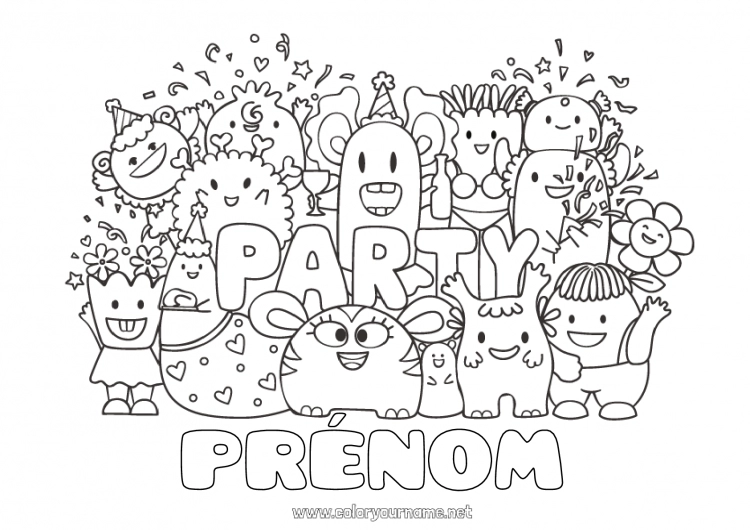 Coloriage à imprimer Monstre Anniversaire Kawaii Fête Coloriages complexes