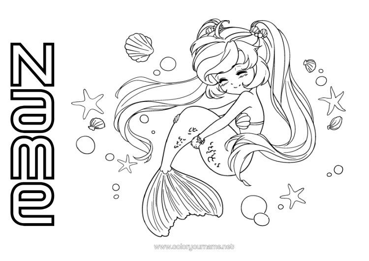 Colouring page to print Summer Sea Siren Manga