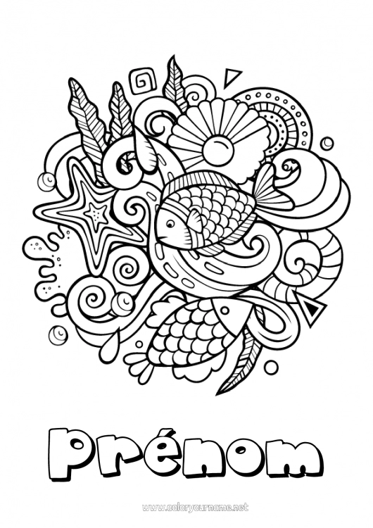 Coloriage à imprimer Mandala Été Animal Poisson Symboles Coloriages complexes Animaux marins ou aquatique