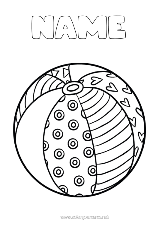 Colouring page to print Summer Beach Toys Easy Colouring Pages Beach Ball Games And Toys