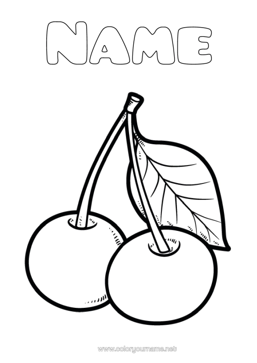 Colouring page to print Summer Food Cherry Fruit Easy Colouring Pages