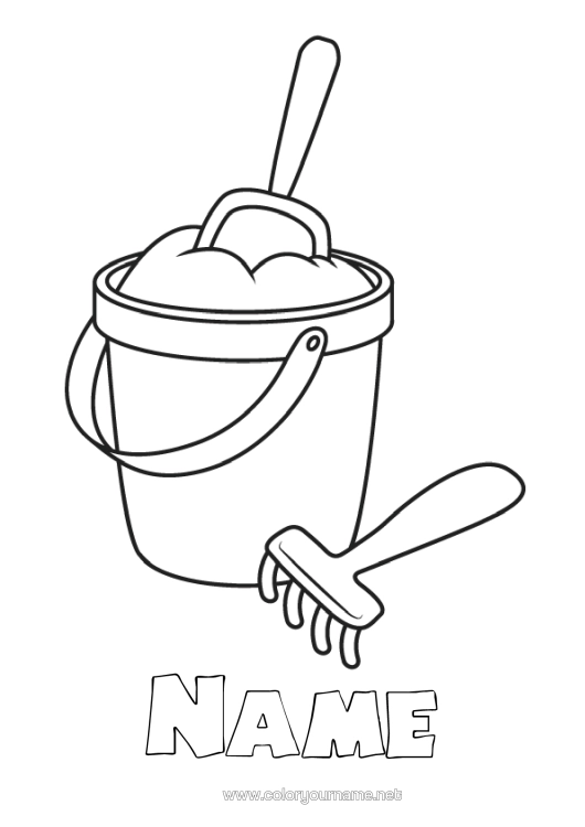 Colouring page to print Summer Beach Toys Beach Bucket Games And Toys