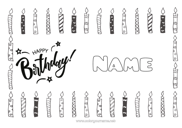 Colouring page to print Candle Birthday Easy Colouring Pages Happy Birthday Message