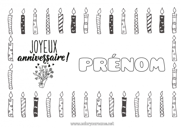 Coloriage à imprimer Bougie Anniversaire Coloriages faciles Joyeux anniversaire (français) Message