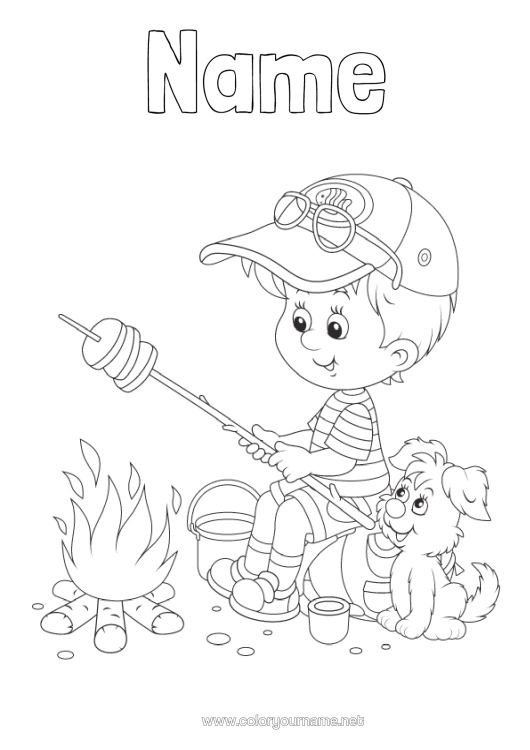 Colouring page to print Boy Summer Food Child Camping