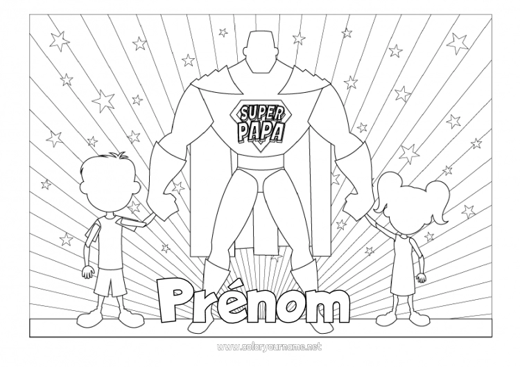 Coloriage à imprimer Papa Bonne fête Fille Garçon Héros Coloriages intermédiaires Badge super