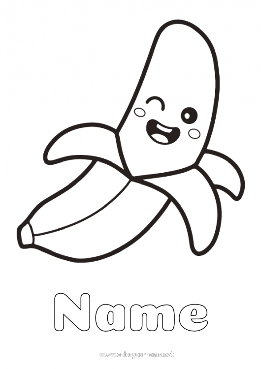 Coloring page to print Kawaii Food Fruits Easy coloring pages Banana