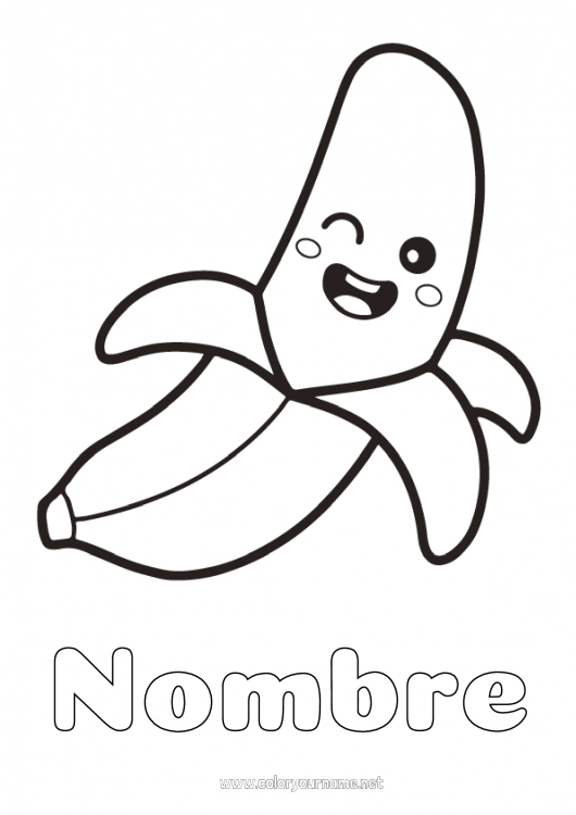 Dibujo para colorear para imprimir Kawaii Alimento Frutas Dibujos fáciles para colorear Plátano