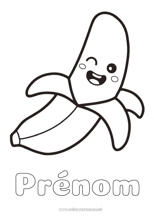 Coloriage à imprimer Kawaii Nourriture Fruits Coloriages faciles Banane