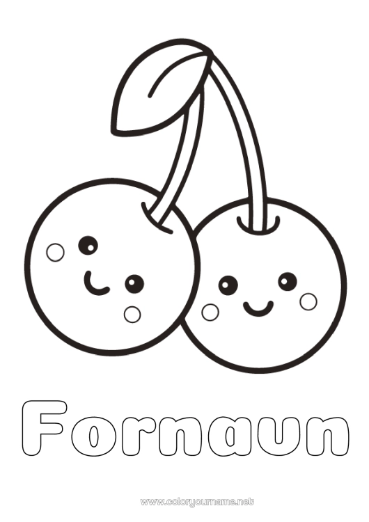 Farvelægningssiden til udskrivning Sød Kawaii Kirsebær Frugter Nem farvelægning