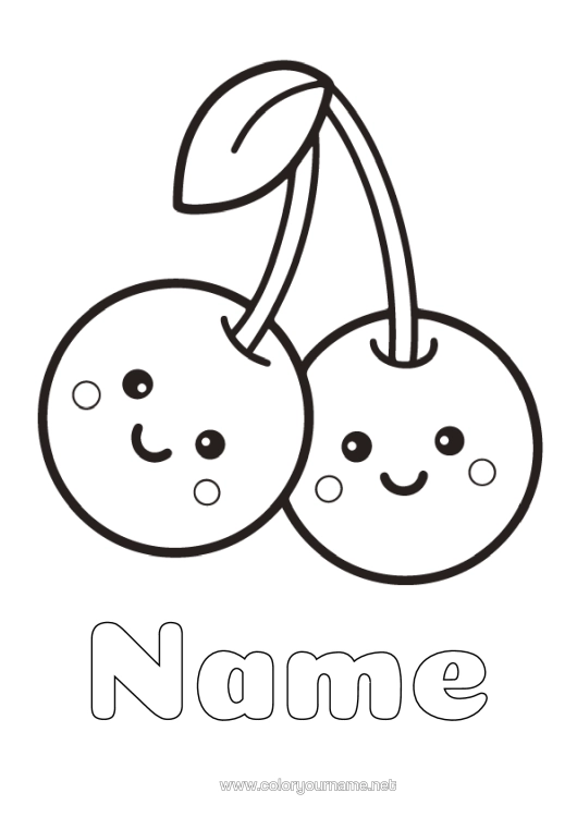 Colouring page to print Cute Cute Cherry Fruit Easy Colouring Pages