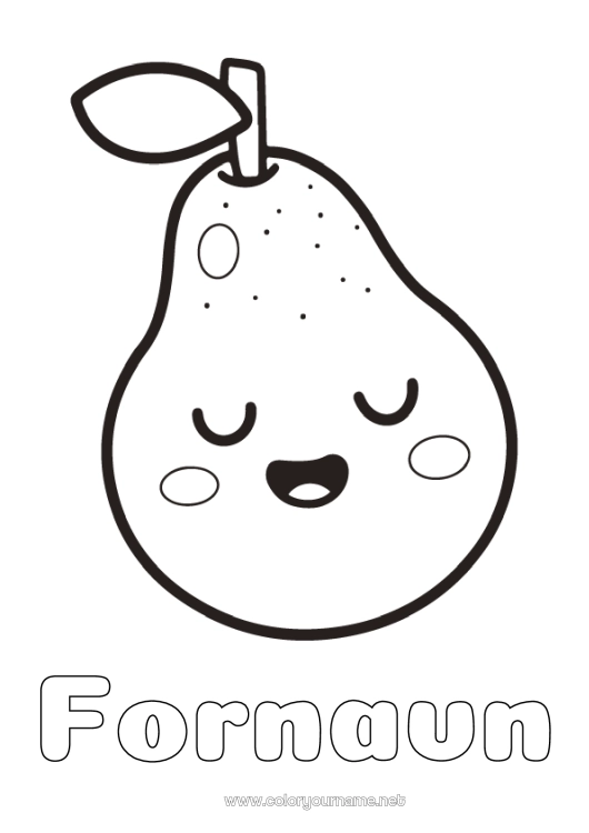 Farvelægningssiden til udskrivning Kawaii Frugter Nem farvelægning Pære