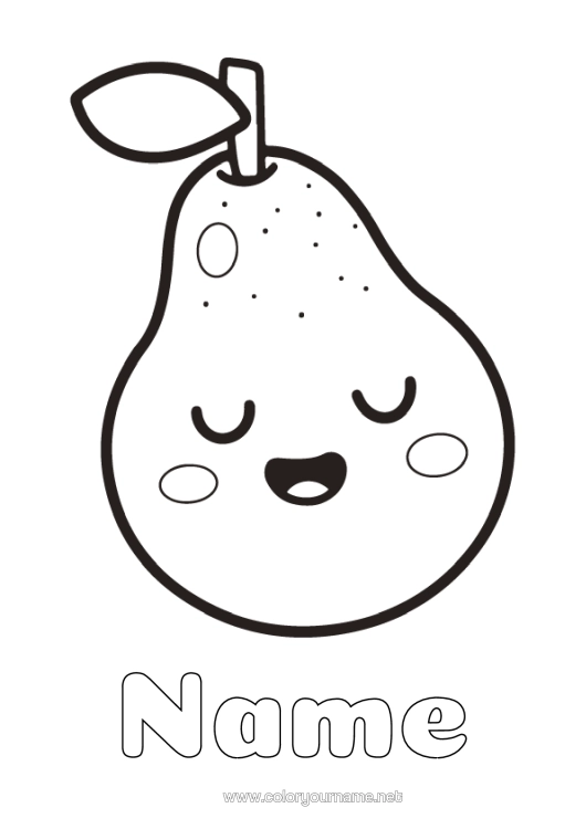 Colouring page to print Cute Fruit Easy Colouring Pages Pear