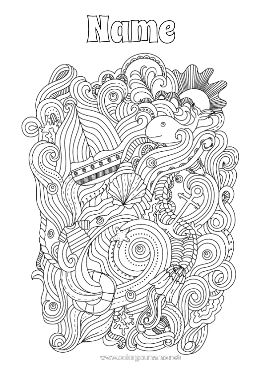 Colouring page to print Mandala Summer Whale Sea Boat Complex Colouring Pages Marine Or Aquatic Animals Marine Anchor Buoy Marine Vehicles
