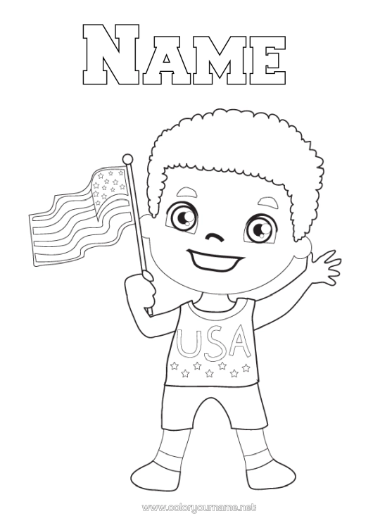 Colouring page to print Boy United States Of America Flag 4Th Of July