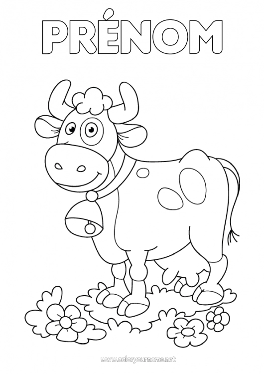 Coloriage à imprimer Été Animal Vache Animaux de la ferme