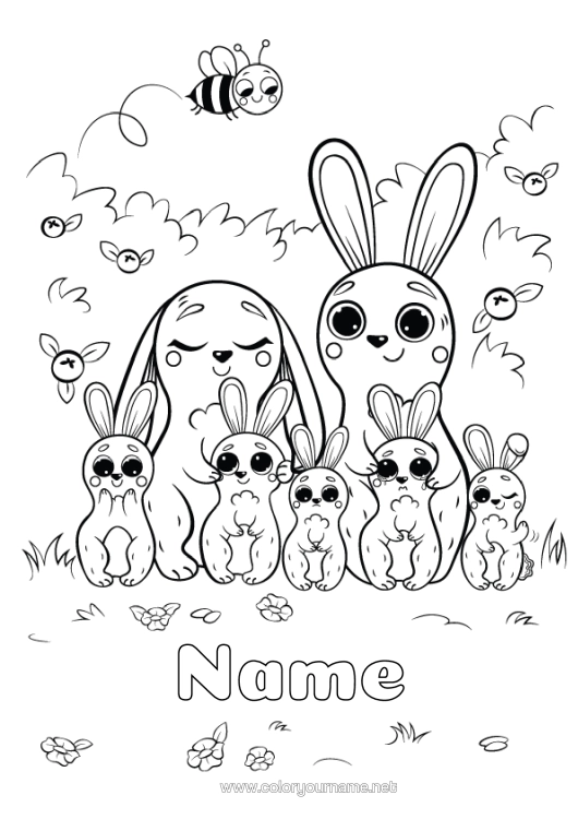 Colouring page to print Cute Rabbit Child Animal Forest Animals Adult Family