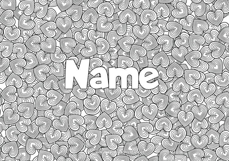 Colouring page to print Heart Decorated Name Complex Colouring Pages
