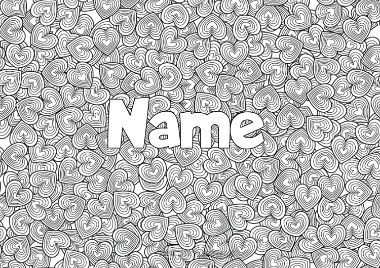 Coloring page to print Heart Decorated name Complex coloring pages