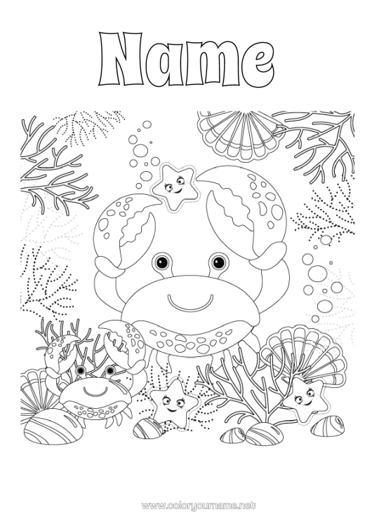 Colouring page to print Sea Animal Crab Shellfish Intermediate Colouring Sheets Starfish Marine Or Aquatic Animals