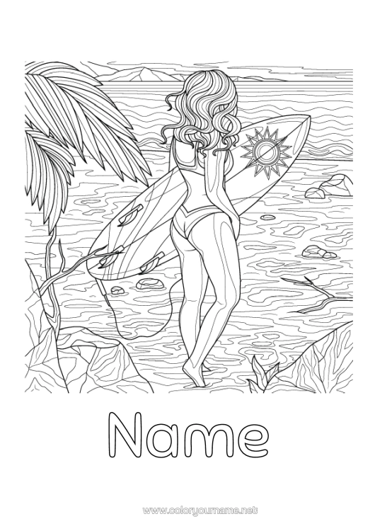 Colouring page to print Sport Summer Beach Complex Colouring Pages Surfing Swimsuit Water Sports