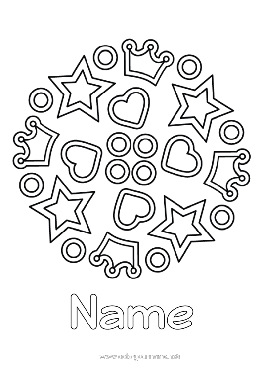 Colouring page to print Heart Mandala Crown Epiphany Easy Colouring Pages