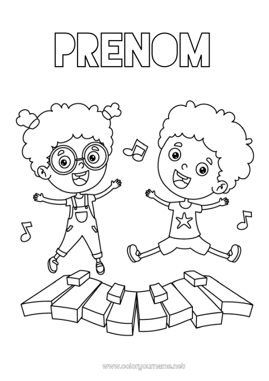 Coloriage à imprimer Fille Garçon Enfant Musique Fête de la musique Piano Instruments de musique